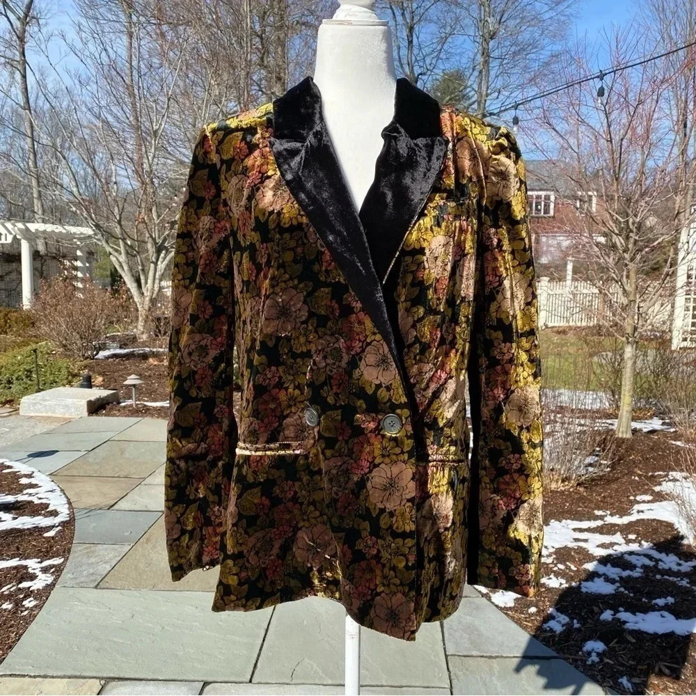 NWT Free People Nicolette Velvet Floral Blazer Oversized Boyfriend Jacket XS